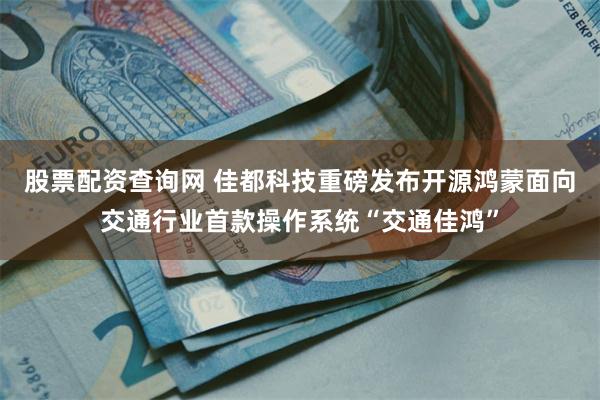股票配资查询网 佳都科技重磅发布开源鸿蒙面向交通行业首款操作系统“交通佳鸿”